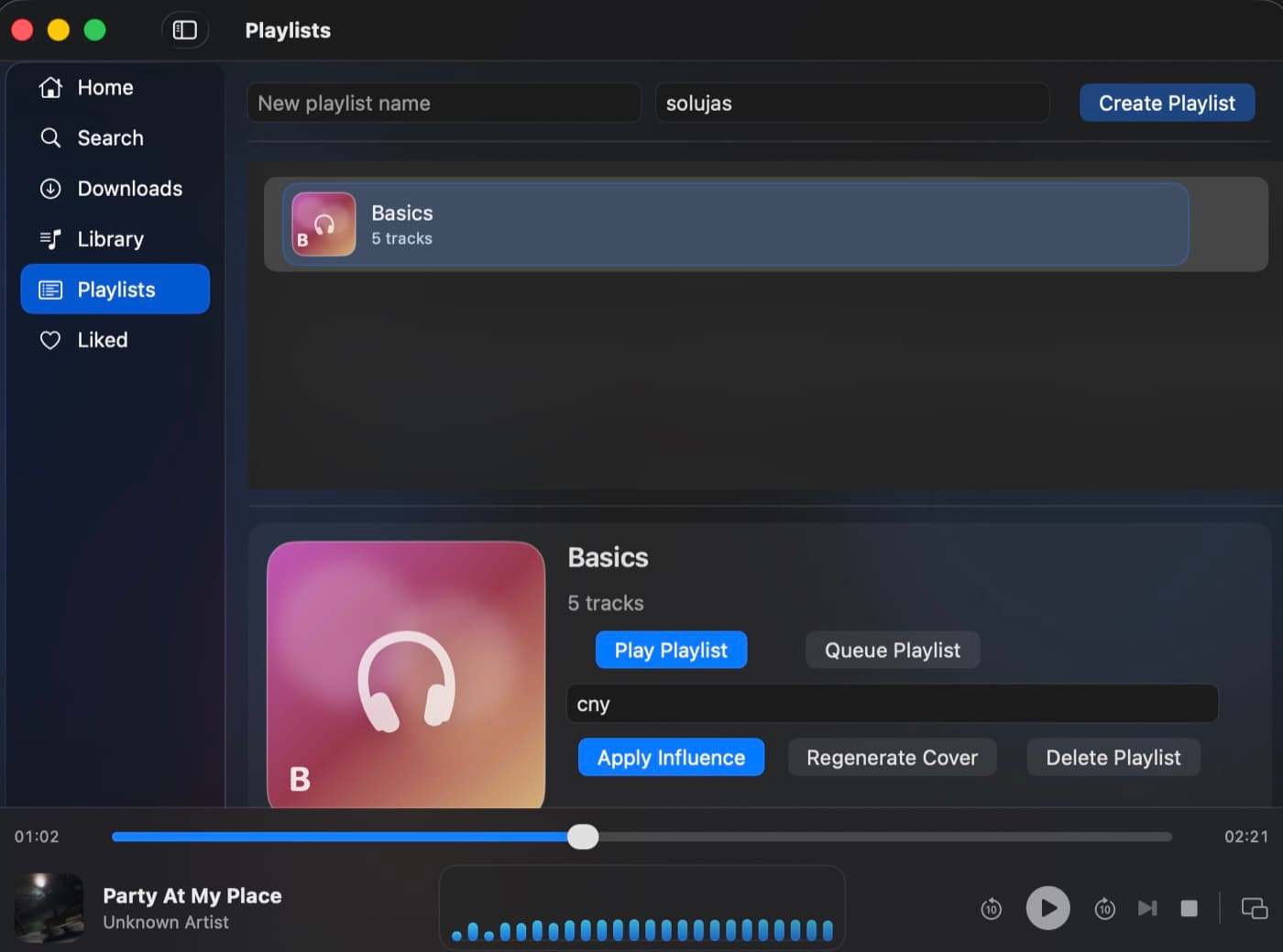 Swifotine library grid view with album art and playback panel